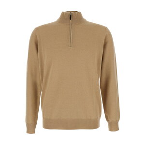 JO Y jbg&Z[^[ AE^[ Beige Sweater With High Neck And Half Zip Closure On The Front In Wool Woman Beige