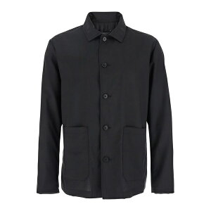 Euh Y WPbgu] AE^[ Black Jacket With Classic Collar And Patch Pockets On The Front In Wool Man Black