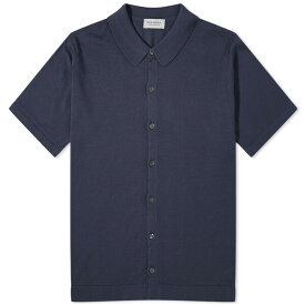 ジョンスメドレー メンズ ポロシャツ トップス John Smedley Folke Button Through Polo Blue