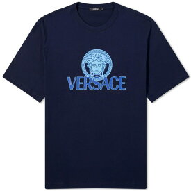 ヴェルサーチ メンズ Tシャツ トップス Versace Medusa Print Tee Blue