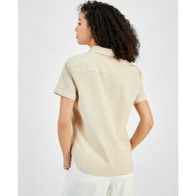 トミー ヒルフィガー レディース シャツ トップス Women's Linen-Blend Short-Sleeve Button-Front Shirt Sand/wht