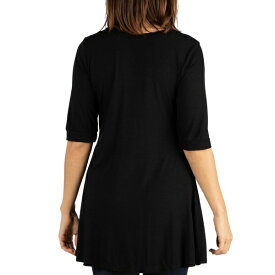 24セブンコンフォート レディース カットソー トップス Women's Short Sleeve Tunic Top with Button Detail Black
