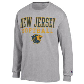 チャンピオン メンズ Tシャツ トップス College of New Jersey Lions Champion Stack Logo Softball Powerblend Long Sleeve TShirt Gray