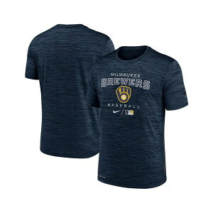 �i�C�L �����Y �V���c �g�b�v�X Men's Navy Milwaukee Brewers Authentic Collection Velocity Practice Performance T-shirt Navy