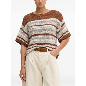 �x�l�g�� ���f�B�[�X �j�b�g&�Z�[�^�[ �A�E�^�[ Striped-pattern knit-construction sweater Brown