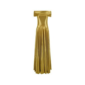 �m�[�}�J�}�� ���f�B�[�X �����s�[�X �g�b�v�X Off-shoulder maxi pleated dress Gold