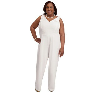 JXp[ fB[X s[X gbvX V-Neck Bow-Strap Jumpsuit, Regular & Plus Sizes White