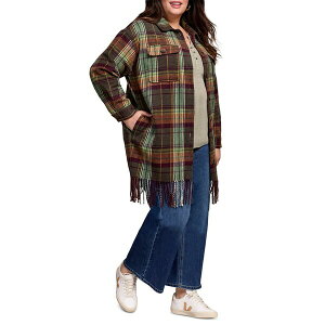 go fB[X WPbgu] AE^[ Plus Size Brushed Plaid Fringe-Hem Button-Front Shirt Jacket Passion Plum