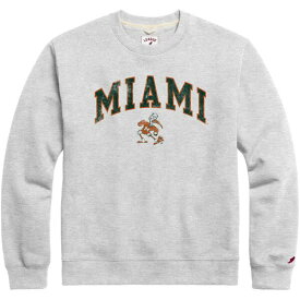 リーグカレッジエイトウェア メンズ パーカー・スウェットシャツ アウター Miami Hurricanes League Collegiate Wear Distressed Arch Over Logo Lightweight Essential Fleece Pullover Sweatshirt Heather Gray