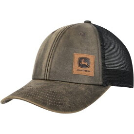 ジョンディア メンズ 帽子 アクセサリー John Deere Oil Skin Corner Logo Trucker Adjustable Hat Brown
