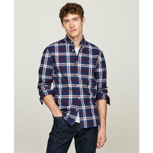 g~[ qtBK[ Y Vc gbvX Men's Flex Poplin Tartan Regular-Fit Long-Sleeve Shirt Deep Indigo/Rouge Check