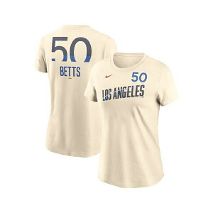 iCL fB[X TVc gbvX Women's Mookie Betts Cream Los Angeles Dodgers 2024 City Connect Fuse Name Number T-Shirt Cream