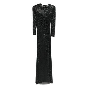 �Z���t�E�|�[�g���C�g ���f�B�[�X �����s�[�X �g�b�v�X Rhinestone-embellished long-sleeve maxi dress Black