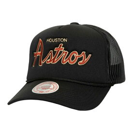 ミッチェル&ネス メンズ 帽子 アクセサリー Houston Astros Mitchell & Ness Script Trucker Adjustable Hat Black