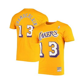 ミッチェル&ネス レディース Tシャツ トップス Men's Wilt Chamberlain Gold Los Angeles Lakers Hardwood Classics Stitch Name and Number T-shirt Gold