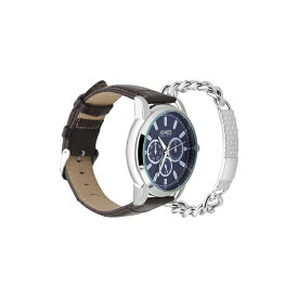 ジョーンズニューヨーク レディース 腕時計 アクセサリー Men's Analog Brown Polyurethane Strap Watch, 44mm and Bracelet Set Navy, Brown