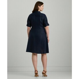 ラルフローレン レディース ワンピース トップス Plus-Size Linen Shirtdress Lauren Navy