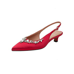 lApE fB[X q[ V[Y CRYSTAL Women's Bejeweled Kitten Heel Slingback Pump Ruby red satin
