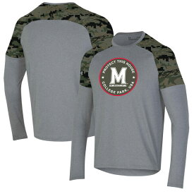 アンダーアーマー メンズ Tシャツ トップス Maryland Terrapins Under Armour Freedom Long Sleeve TShirt Heathered Gray/Camo