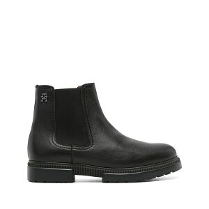 �g�~�[ �q���t�B�K�[ �����Y �u�[�c �V���[�Y Monogram-plaque leather ankle boots Black