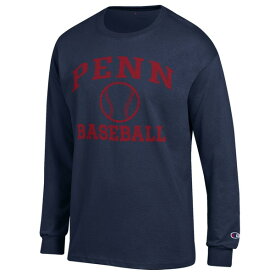 チャンピオン メンズ Tシャツ トップス Pennsylvania Quakers Champion Icon Baseball Long Sleeve TShirt Navy