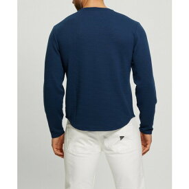 ゲス メンズ シャツ トップス Men's Textured Long-Sleeve T-shirt Silk Blue