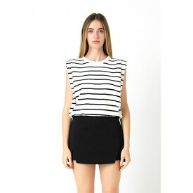 エンドレスローズ レディース カットソー トップス Women's Stripe Sleeveless Pleated Knit Top Open White