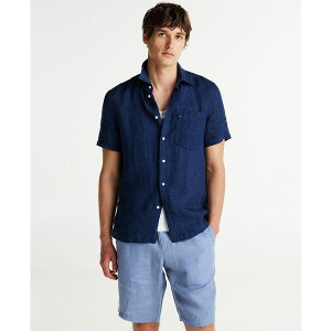 g~[ qtBK[ Y Vc gbvX Men's Short-Sleeve Pigment-Dyed Linen Button-Front Shirt Night Sky