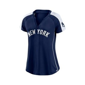 ファナティクス レディース Tシャツ トップス Women's Navy, White New York Yankees True Classic League Diva Pinstripe Raglan V-Neck T-shirt Navy, White