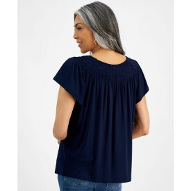 スタイルアンドコー レディース カットソー トップス Women's Short-Sleeve Smocked-Neck Knit Top, Created for Macy's Industrial Blue