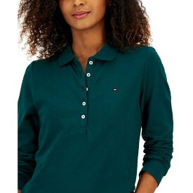 トミー ヒルフィガー レディース カットソー トップス Women's Logo Long-Sleeve Polo Shirt Forest Green