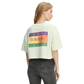 トミーヒルフィガー レディース カットソー トップス Women's Oversized Cropped Summer Flag T-Shirt Opal Green