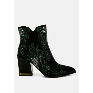 �������h�����O ���f�B�[�X �u�[�c �V���[�Y Zarka Rhinestones Embellished Block Heel Boots Green