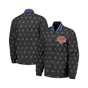 X^[^[ Y WPbgu] AE^[ Men's Black New York Knicks In-Field Play Fashion Satin Full-Zip Varsity Jacket Black