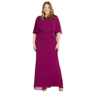 �A�[���A���h�G�����`���[�Y ���f�B�[�X �����s�[�X �g�b�v�X Plus Size Cape-Sleeve Embellished-Waist Gown Violet
