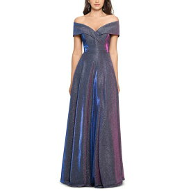 エスケープ レディース ワンピース トップス Women's Off-The-Shoulder Shimmer Wrap Style Gown Silver/Fuschia