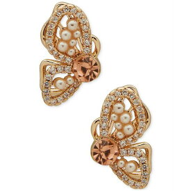 ロンナアンドリリー レディース ピアス＆イヤリング アクセサリー Gold-Tone Crystal & Imitation Pearl Butterfly Stud Earrings Blush