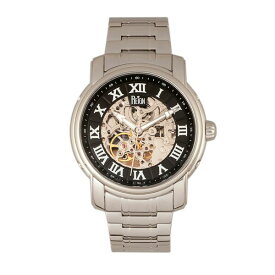 レイン レディース 腕時計 アクセサリー Kahn Automatic Black Dial, Skeleton Silver Stainless Steel Watch 45mm Silver