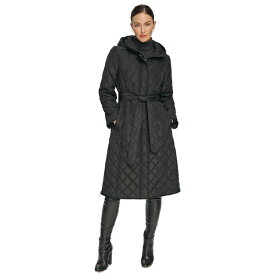 ダナ キャラン ニューヨーク レディース ジャケット＆ブルゾン アウター Women's Hooded Belted Quilted Coat Black