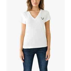 トゥルーレリジョン レディース カットソー トップス Women's Short Sleeve Horseshoe Slim V-neck T-shirt Optic White