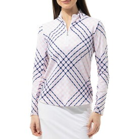 サン ソレイユ レディース シャツ トップス San Soleil Women's SoltekIce Long Sleeve Print Mock Neck Golf Shirt Wallace Plaid Pink