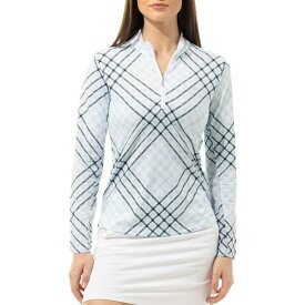 サン ソレイユ レディース シャツ トップス San Soleil Women's SoltekIce Long Sleeve Print Mock Neck Golf Shirt Wallace Plaid Blue