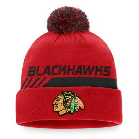 ファナティクス メンズ 帽子 アクセサリー Chicago Blackhawks Fanatics Authentic Pro Team Locker Room Cuffed Knit Hat with Pom Red/Black