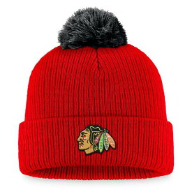 ファナティクス メンズ 帽子 アクセサリー Chicago Blackhawks Fanatics Team Cuffed Knit Hat with Pom Red