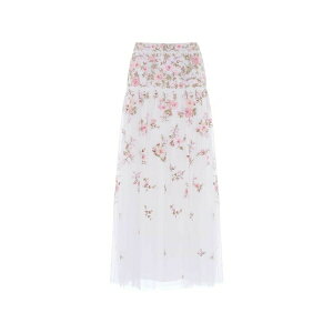�j�[�h���A���h�X���b�h ���f�B�[�X �X�J�[�g �{�g���X Eden rose embroidered midi skirt White