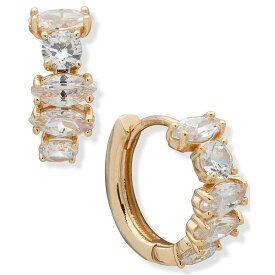 アンクライン レディース ピアス＆イヤリング アクセサリー Gold-Tone Small Crystal Hoop Earrings, 0.5" White