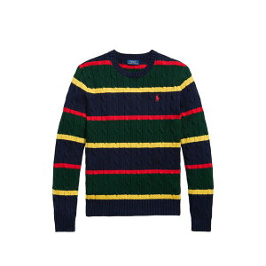 �����t���[���� ���f�B�[�X �j�b�g&�Z�[�^�[ �A�E�^�[ Striped-pattern cable-knit sweater Blue
