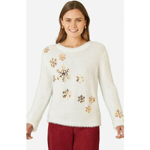 ���~�L�� ���f�B�[�X �j�b�g&�Z�[�^�[ �A�E�^�[ Women's Sequin Snowflake Fluffy Sweater Ivory