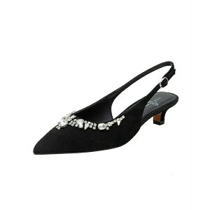 lApE fB[X q[ V[Y CRYSTAL Women's Bejeweled Kitten Heel Slingback Pump Black suede