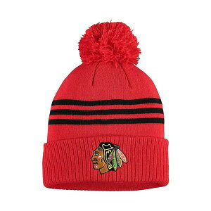 �A�f�B�_�X �����Y �X�q �A�N�Z�T���[ Men's Navy Chicago Blackhawks Locker Room Three Stripe Cuffed Knit Hat with Pom Navy